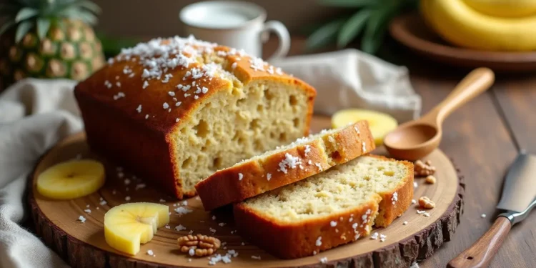 banana nut bread with pineapple and coconut